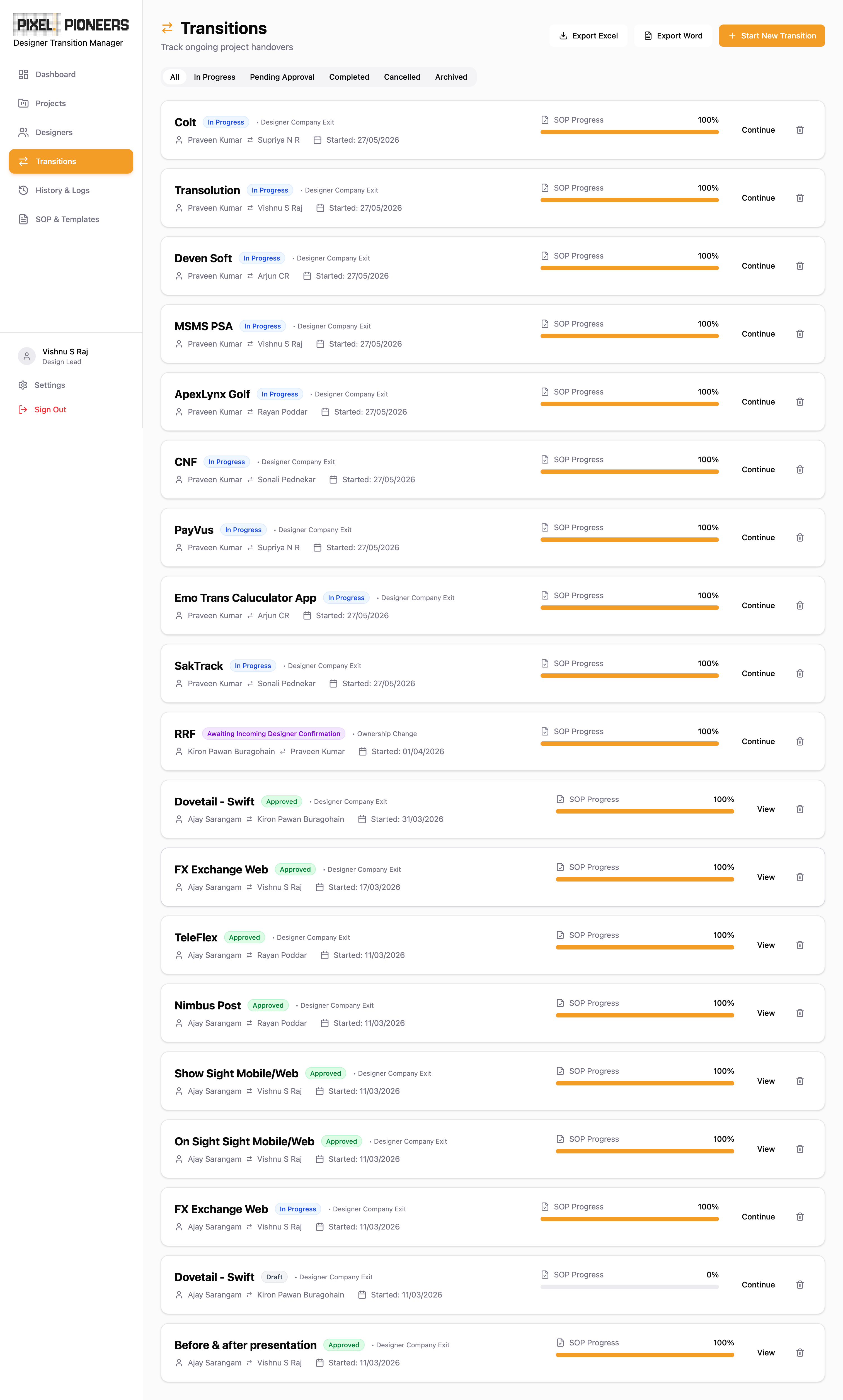 Designer Transition Manager — transitions overview