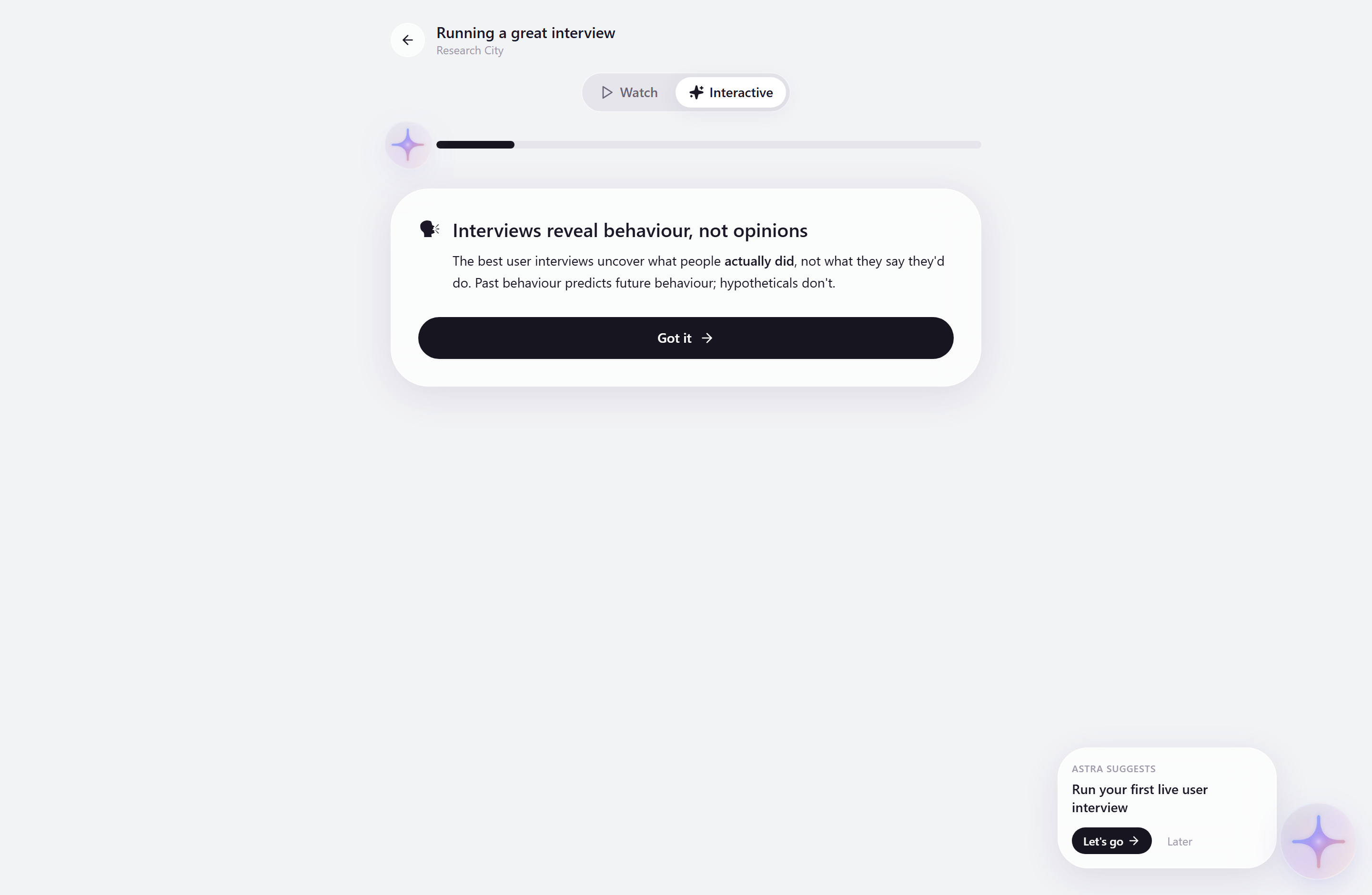 Interactive lesson with a Watch / Interactive toggle