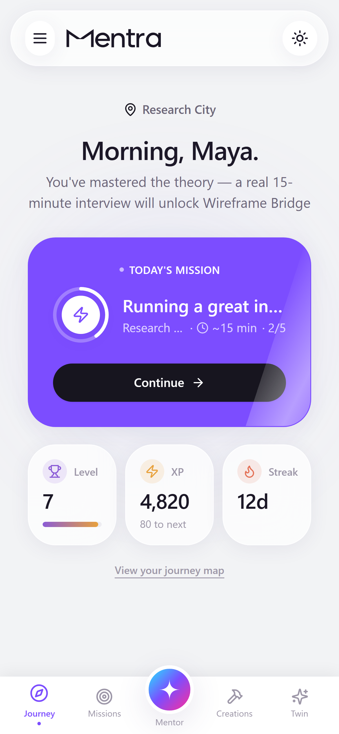 The responsive mobile Journey with a bottom tab bar