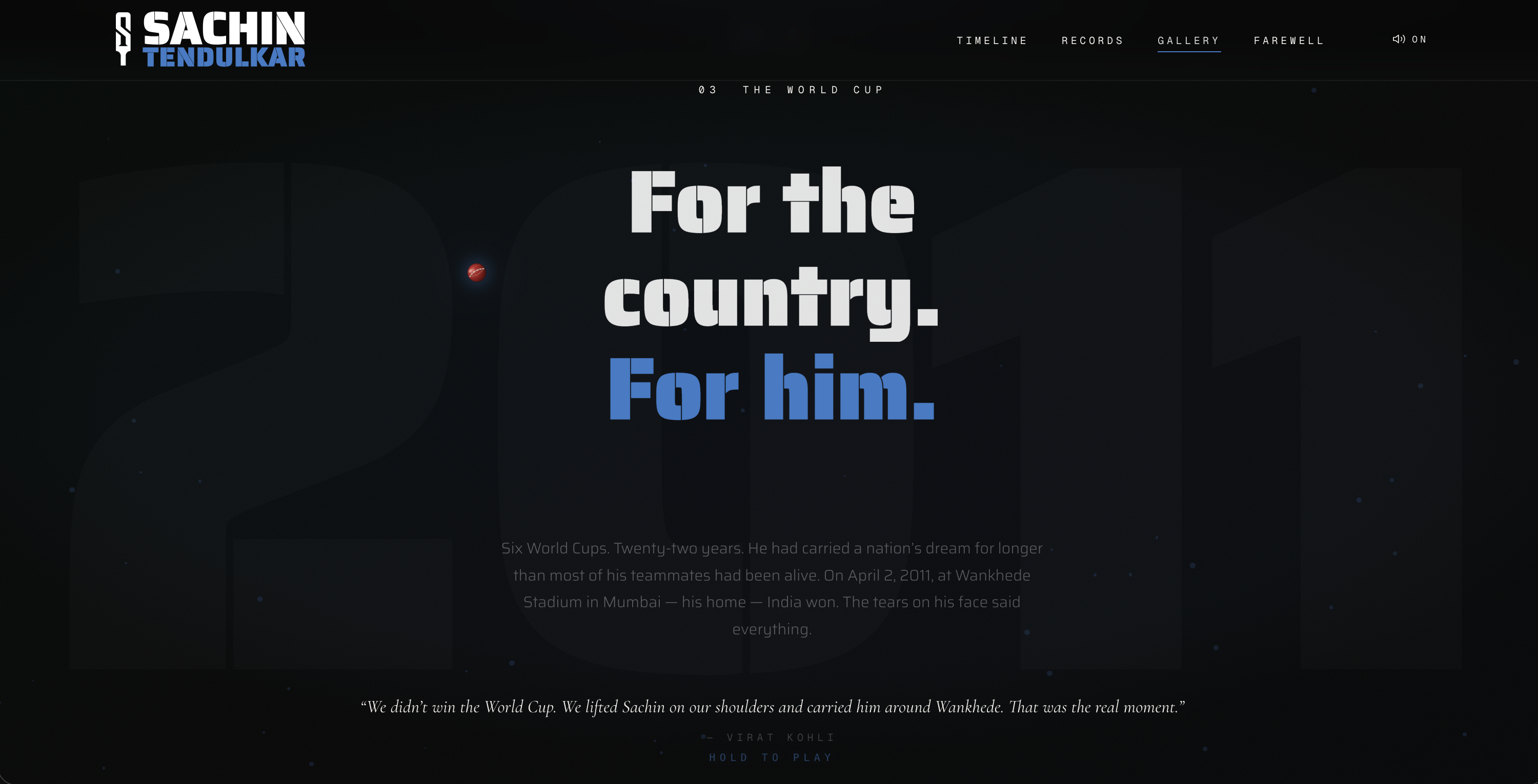 Sachin — World Cup victory